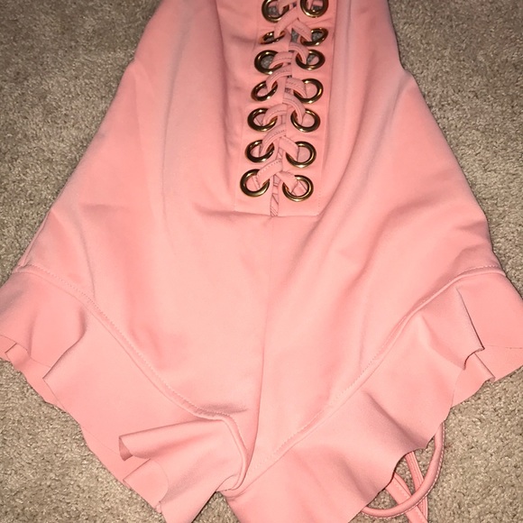 Pink romper ties up in the front and back - Picture 3 of 5